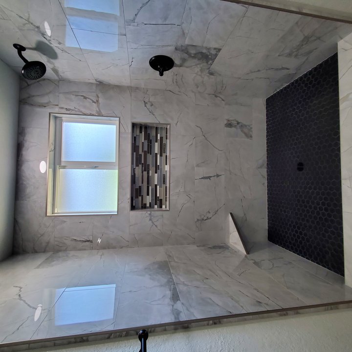 Marble & Black Hex Shower