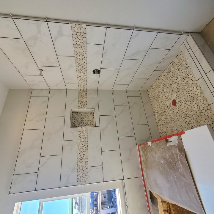 Marble and Pebble Shower